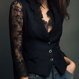 Noémie | Černý Blazer s Poloprůhlednými Rukávy