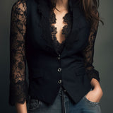 Noémie | Černý Blazer s Poloprůhlednými Rukávy
