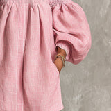 Růžová off-shoulder lantern rukáv A-line volná mini šaty
